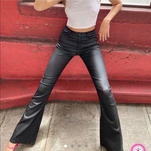 Edikted High Rise Black Leather Flared Pants